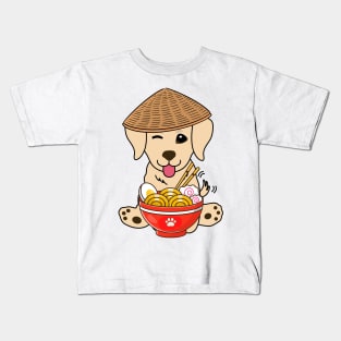 Funny Golden Retriever Eating Ramen Kids T-Shirt